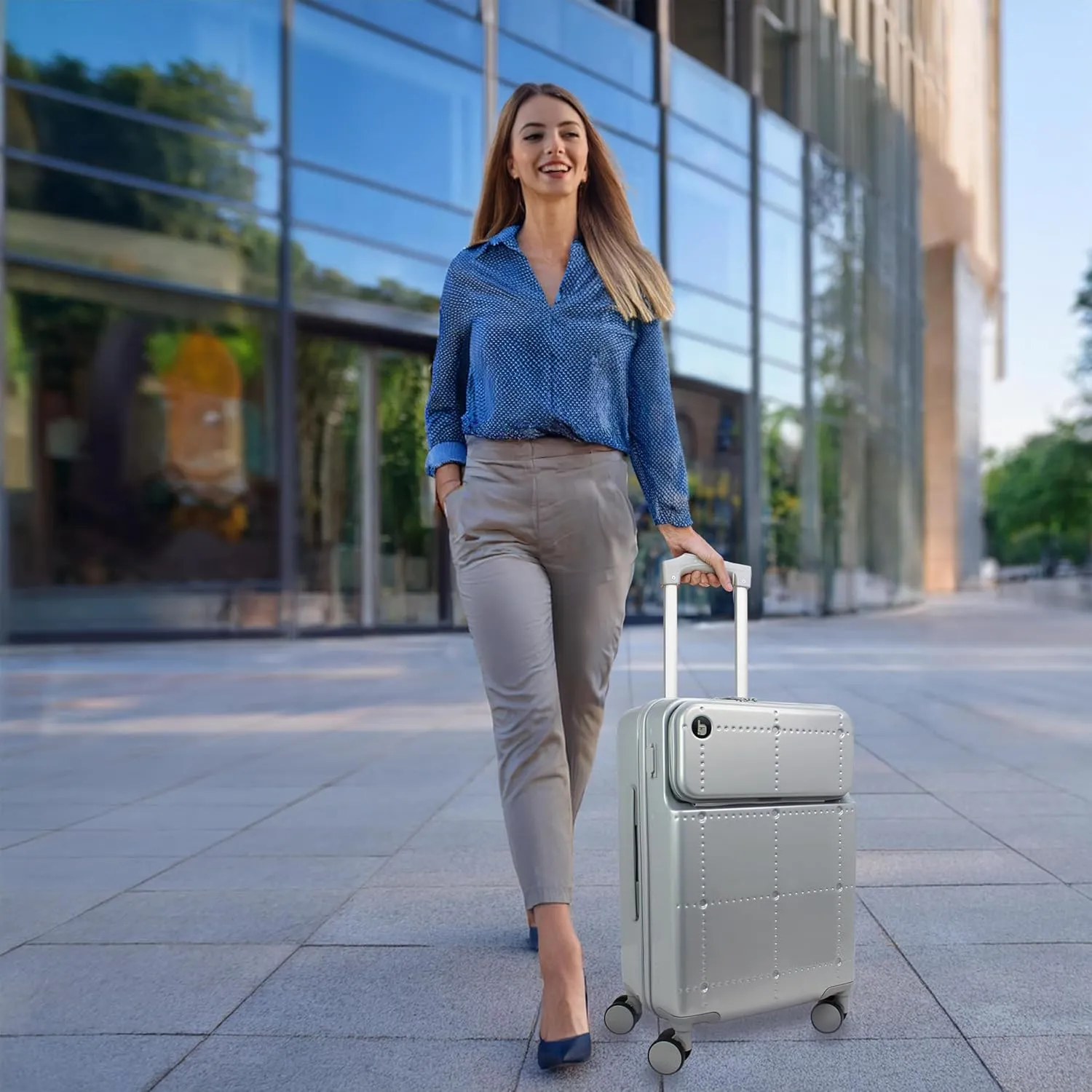World Traveler Dejuno Smart Luggage with USB Ports, Silver, Carry-On 20-Inch