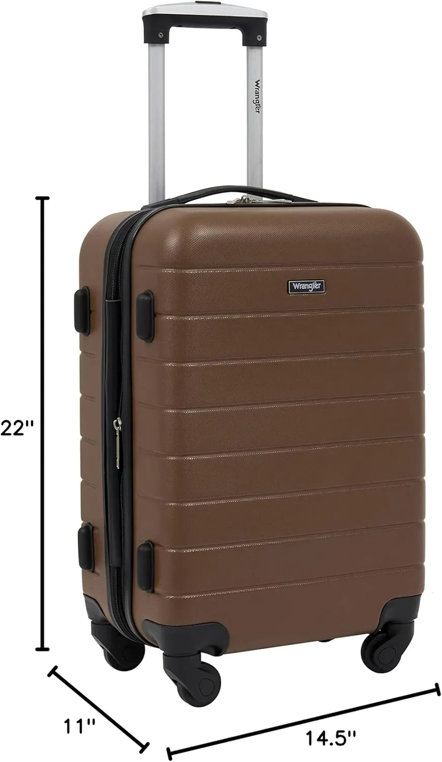 Wrangler Smart Luggage Set with Cup Holder and USB Port, Toffee, 20-Inch Carry-On