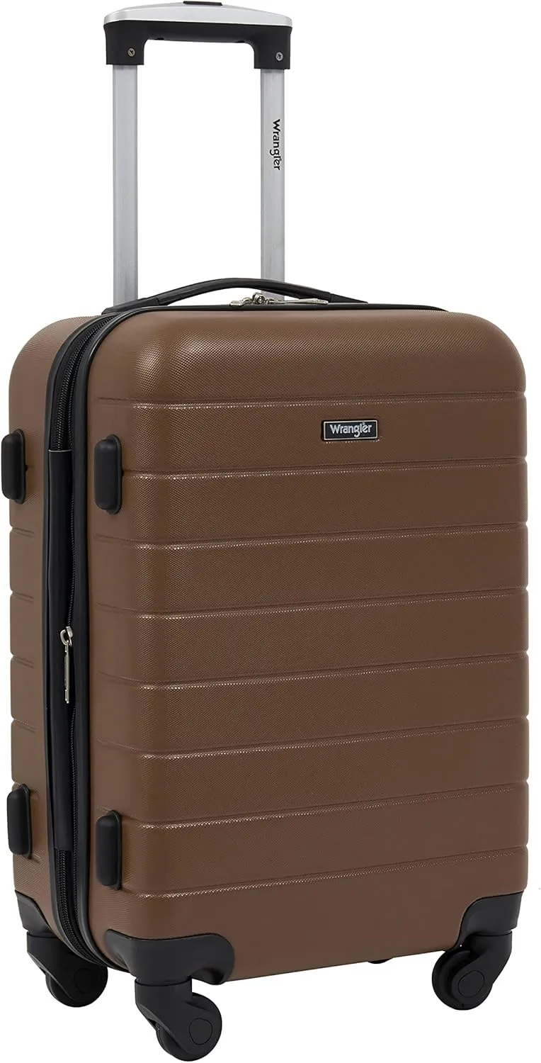 Wrangler Smart Luggage Set with Cup Holder and USB Port, Toffee, 20-Inch Carry-On