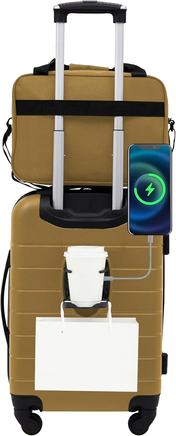 Wrangler Smart Luggage Set with Cup Holder and USB Port, Wood Thrush, 2 Piece