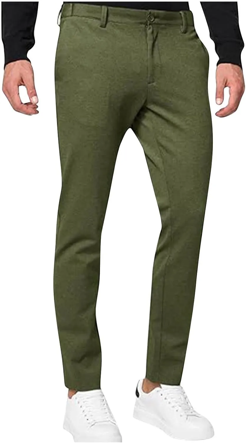 Xiaojmake Mens Chinos Pants Skinny Trousers Casual Wedding Suit Pants Slim Fit Dress Pants Stretch Flat-Front Tapered Slacks