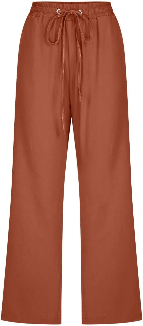 XUNRYAN Capris for Women Casual Summer 2023 Capri Leggings Lightweight High Waist Linen Cargo Pants Pockets Cropped Trousers