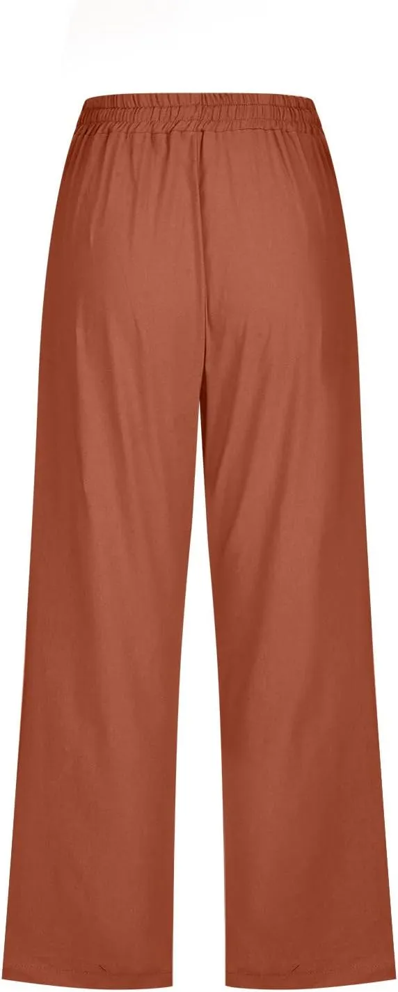 XUNRYAN Capris for Women Casual Summer 2023 Capri Leggings Lightweight High Waist Linen Cargo Pants Pockets Cropped Trousers