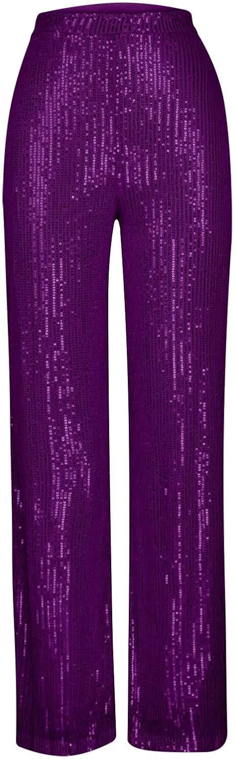 XUNRYAN Sequin Pants Women's 70s Disco Outfits High Waist Wide Leg Palazzo Pants Party Clubwear Trousers Hippie Clothes