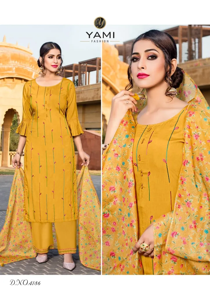 YAMI FASHION RUHAANI PURE VISCOSE OCCASIONAL WEAR EMBROIDERED DRESS