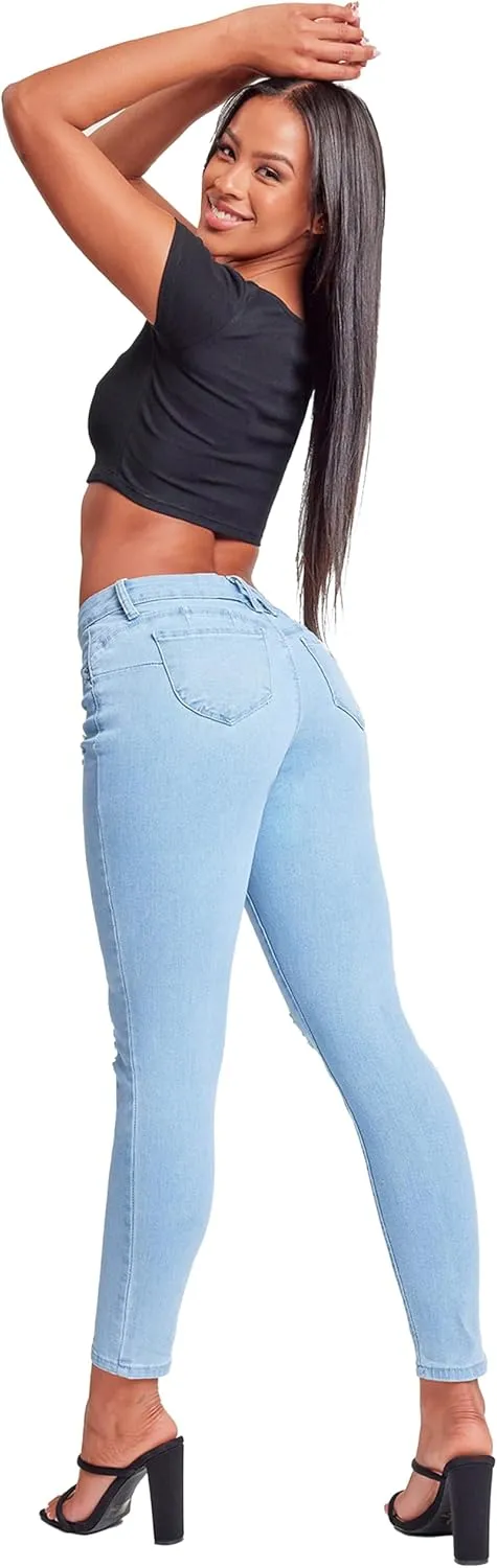 YMI Women's Juniors Mid-Rise Wannabettabutt Recycled Fibers Skinny Jeans
