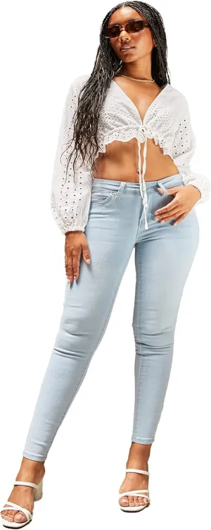 YMI Women's Juniors Mid-Rise Wannabettabutt Recycled Fibers Skinny Jeans