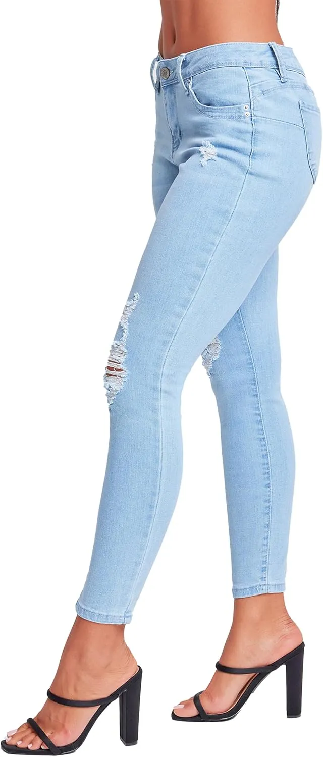 YMI Women's Juniors Mid-Rise Wannabettabutt Recycled Fibers Skinny Jeans