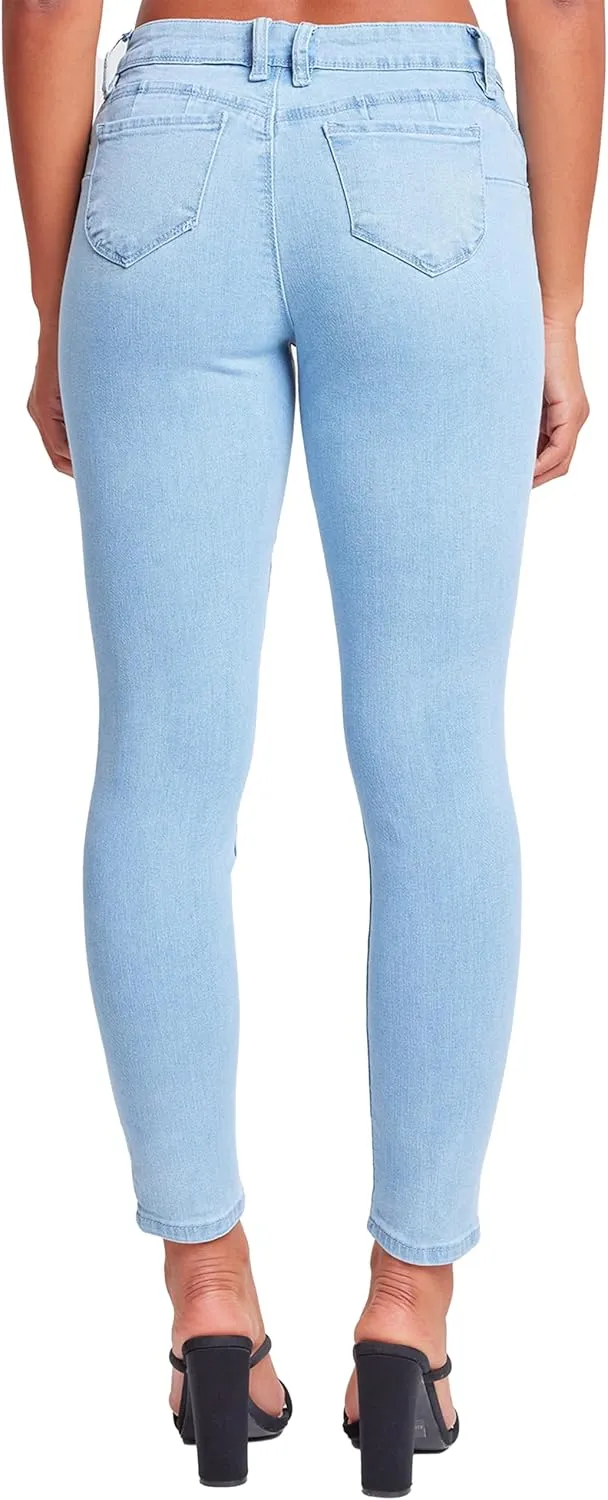 YMI Women's Juniors Mid-Rise Wannabettabutt Recycled Fibers Skinny Jeans