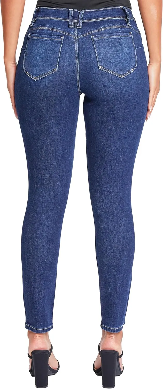 YMI Women's Juniors Mid-Rise Wannabettabutt Recycled Fibers Skinny Jeans