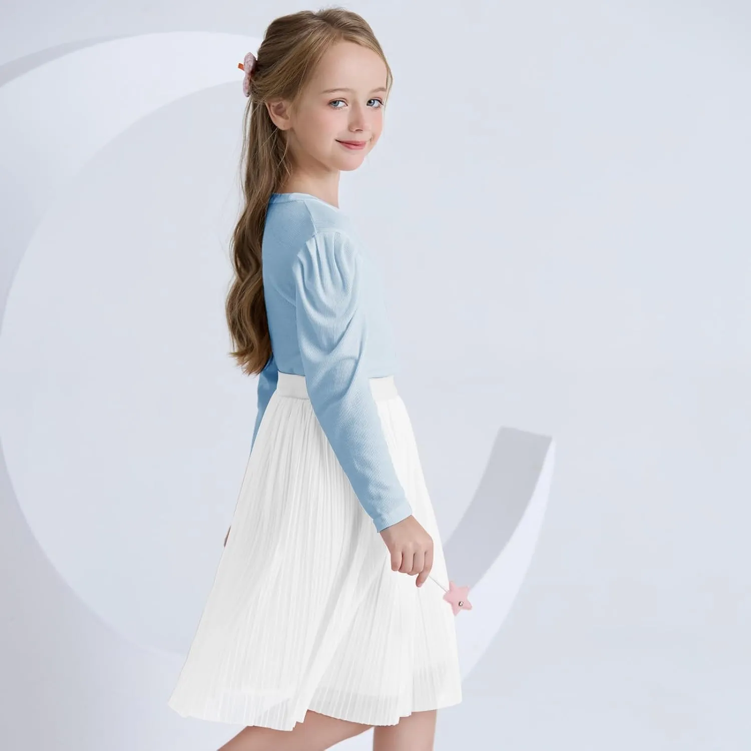 ZUNW Girls Mesh Pleated Skirt Elastic High Waist A-Line Swing Tulle Midi Skirt for Girl 6-14 Years
