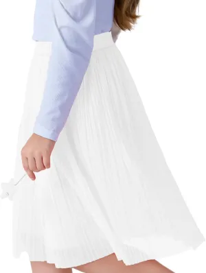 ZUNW Girls Mesh Pleated Skirt Elastic High Waist A-Line Swing Tulle Midi Skirt for Girl 6-14 Years
