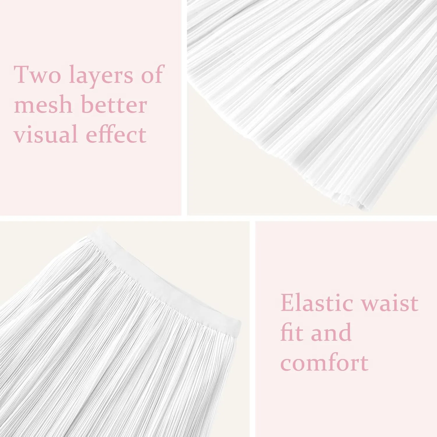 ZUNW Girls Mesh Pleated Skirt Elastic High Waist A-Line Swing Tulle Midi Skirt for Girl 6-14 Years