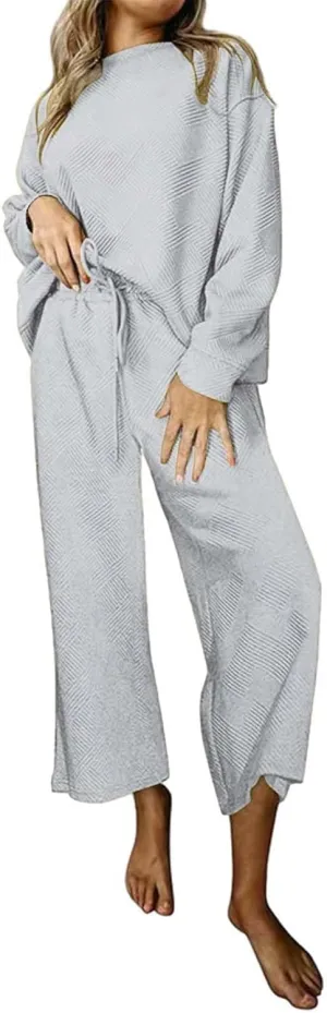 ZYXTIM 2 Piece Sets for Women Ribbed Trendy Outfits Oversized Long Sleeve Pullover Tops Casual Pant Sets Sweatsuit Loungewear