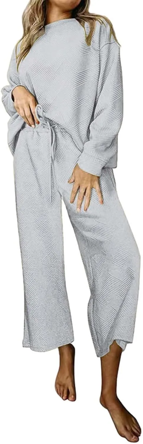 ZYXTIM 2 Piece Sets for Women Ribbed Trendy Outfits Oversized Long Sleeve Pullover Tops Casual Pant Sets Sweatsuit Loungewear