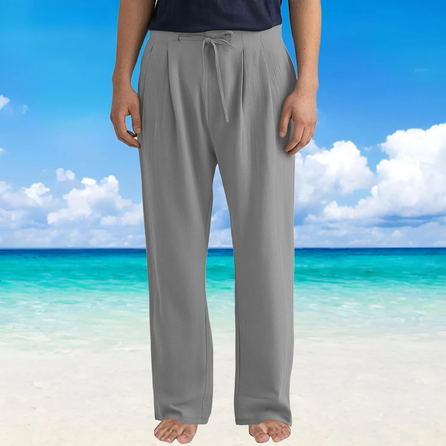 ZYXTIM Linen Casual Foraml Trousers for Men Elastic Waist Loose Smart Work Pants Plus Size Summer Hawaiian Travel Outfits