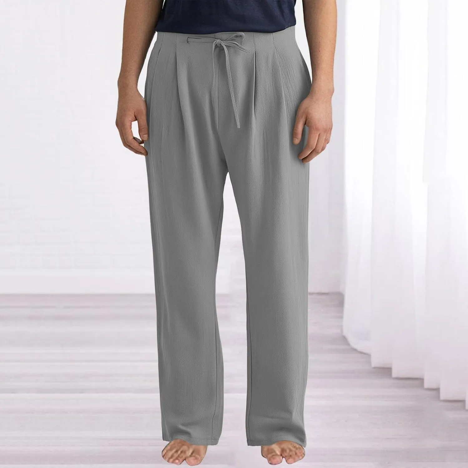 ZYXTIM Linen Casual Foraml Trousers for Men Elastic Waist Loose Smart Work Pants Plus Size Summer Hawaiian Travel Outfits